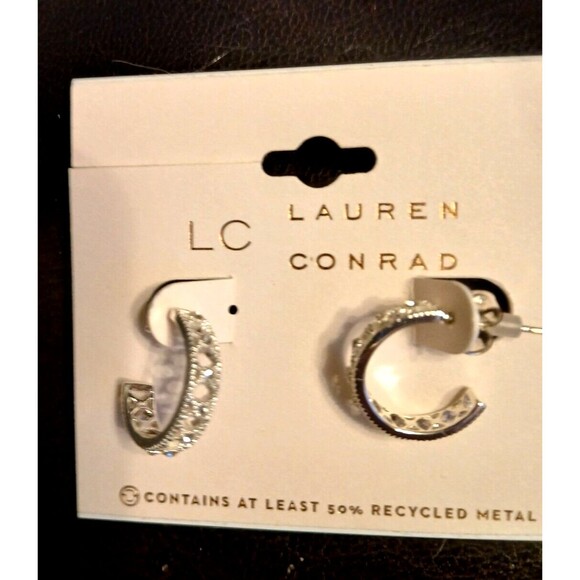 LC Laura Conrad silver half hoop sparkly rhinestone earrings - Picture 1 of 2